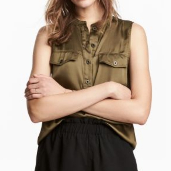 H&M Olive green sleeveless satin top - Picture 2 of 9